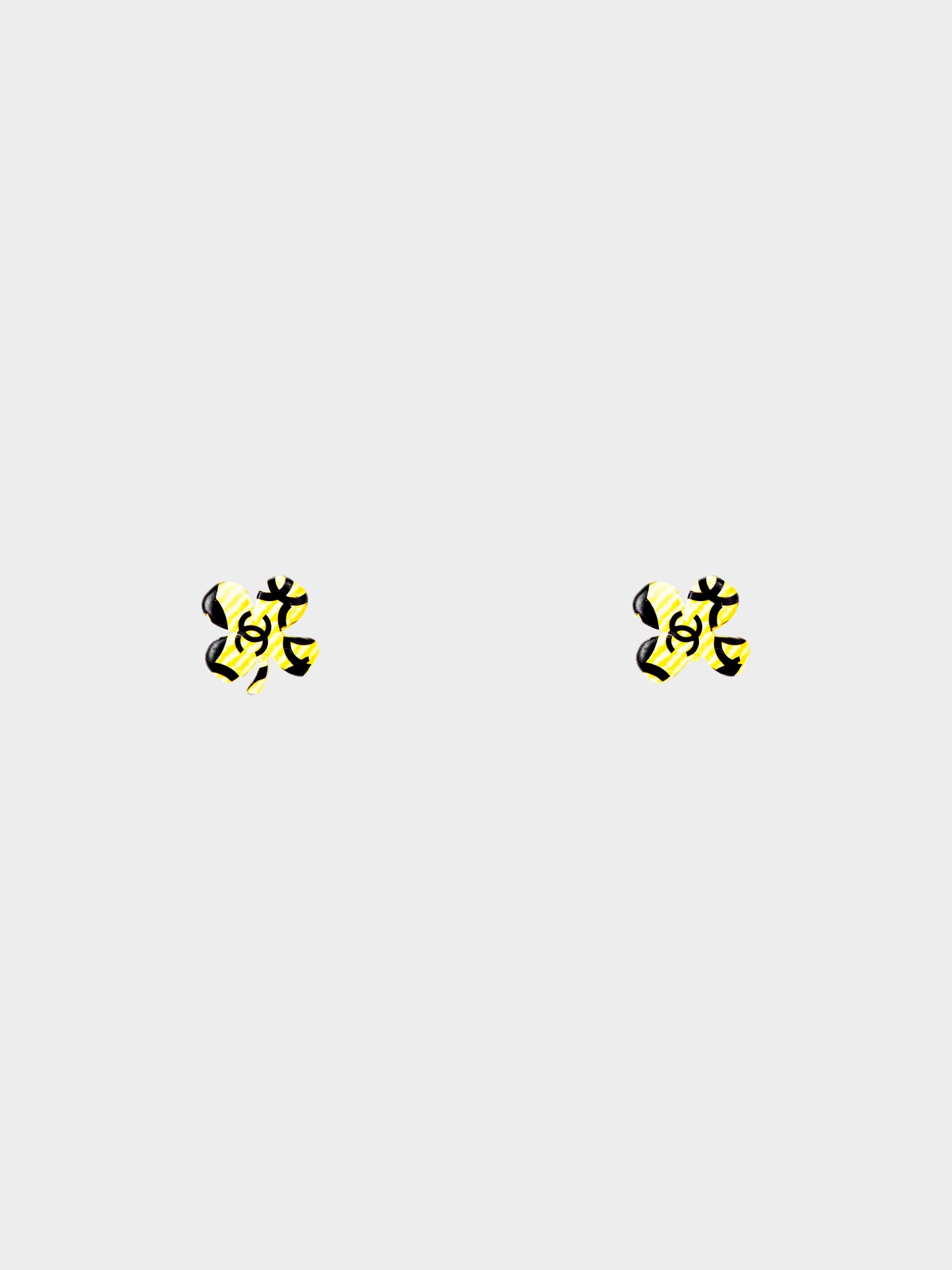 Chanel Spring 2002 Black and Yellow Four-Leaf Clover CC Stud Earrings
