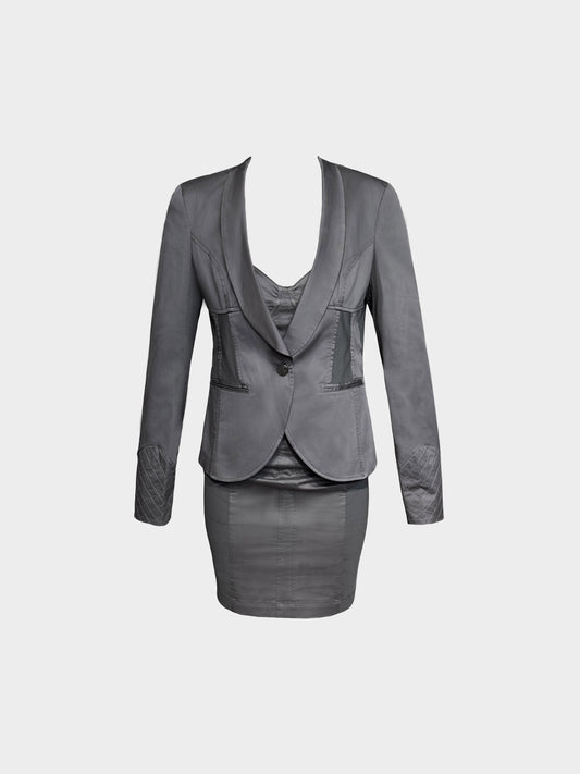Jean Paul Gaultier 2000s Dark Grey Blazer and Bustier Dress Set