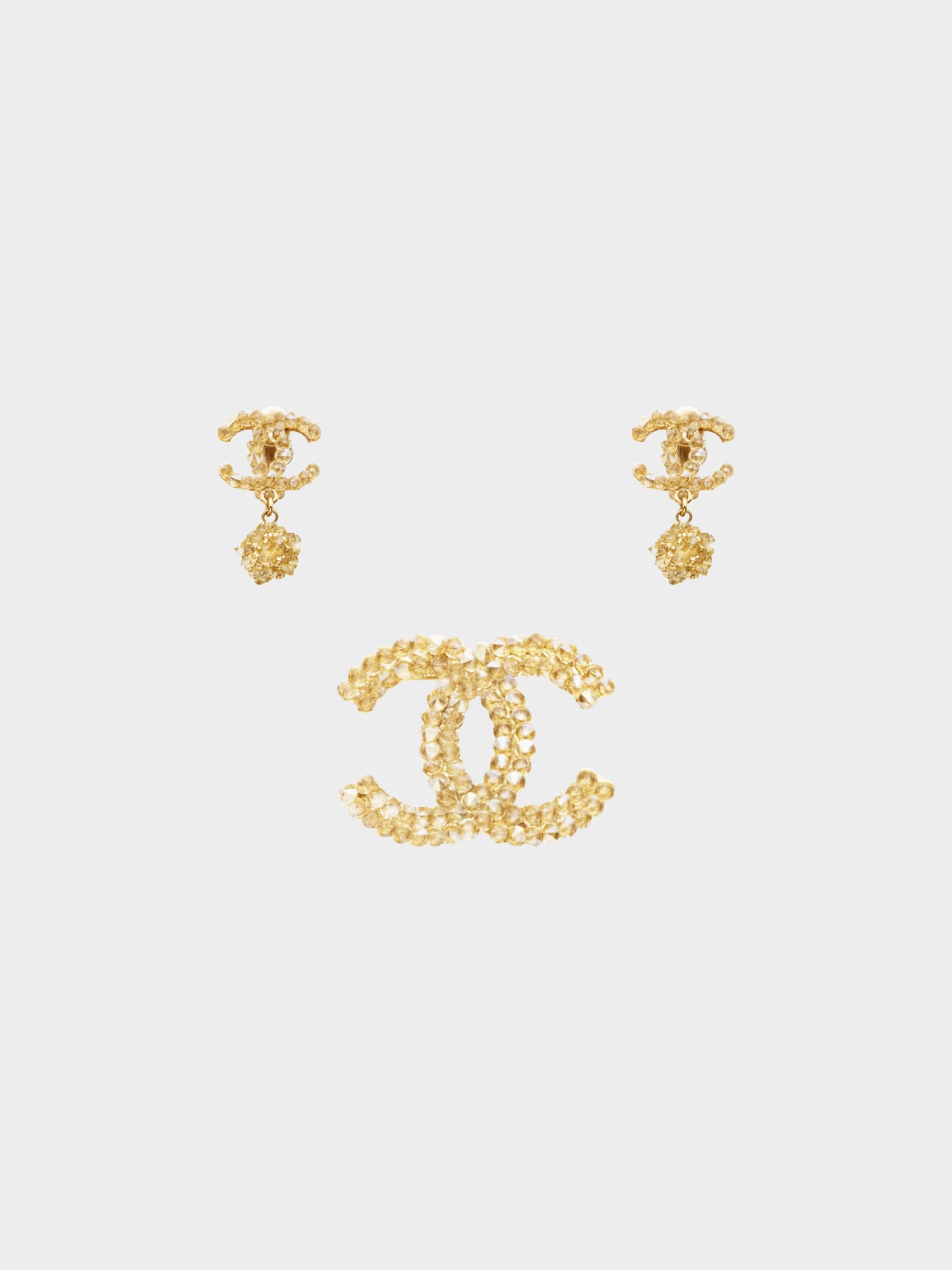 Chanel FW 2012 Rhinestone Crystal Brooch and Earrings Set