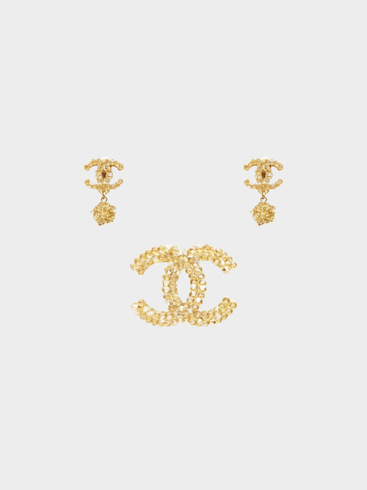 Chanel FW 2012 Rhinestone Crystal Brooch and Earrings Set
