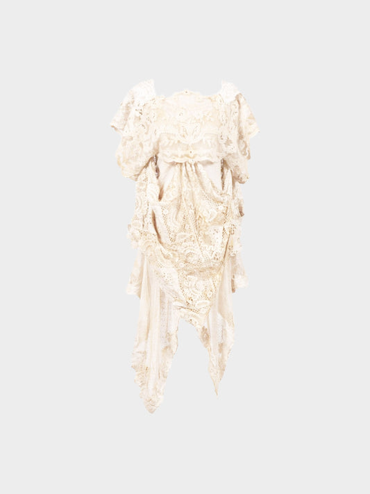 Reinhard Luthier 1990s Ivory Lace Tunic with Pearls and Shells