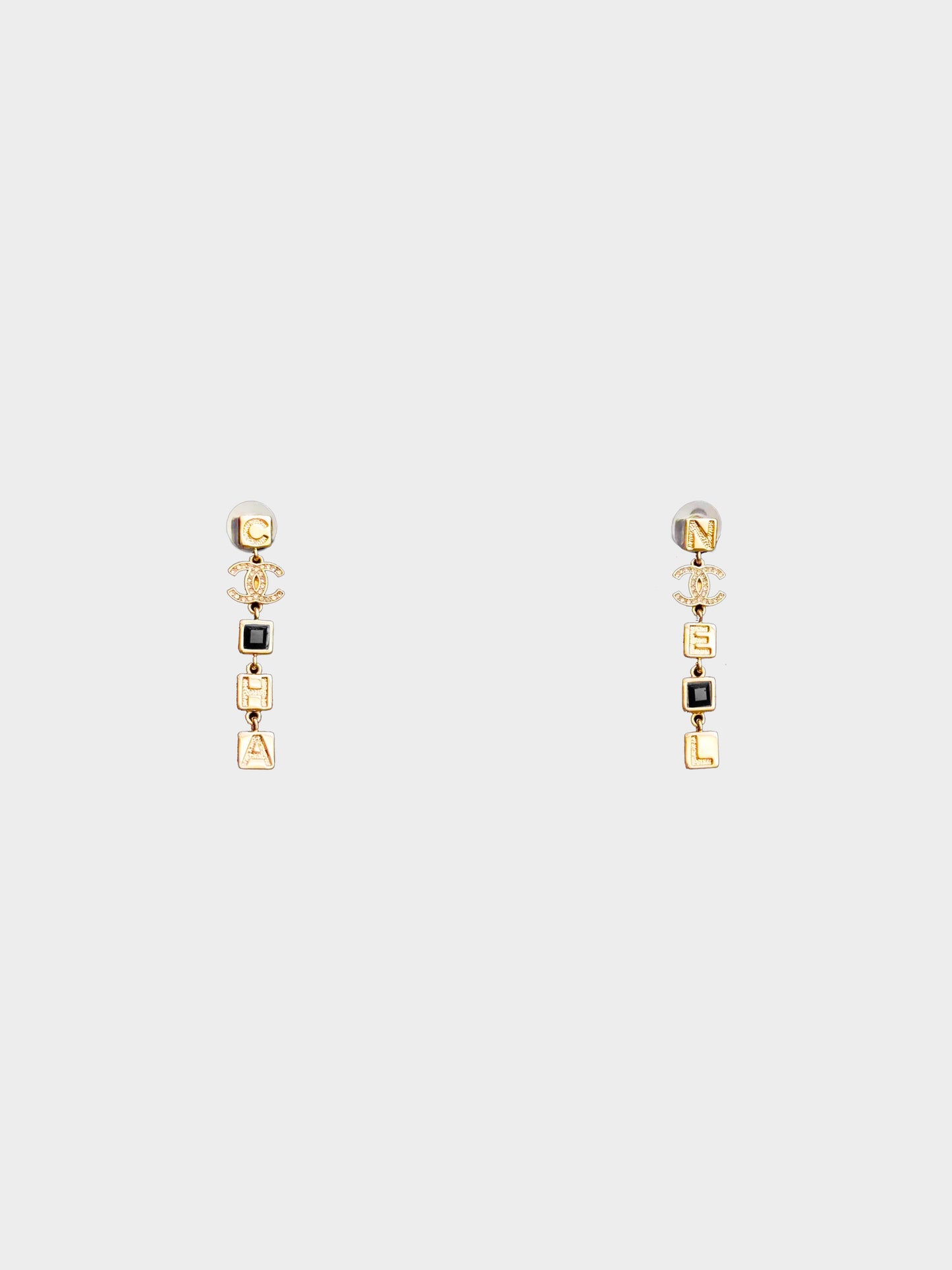 Chanel Spring 2024 Gold CC Square Rhinestone Drop Earrings