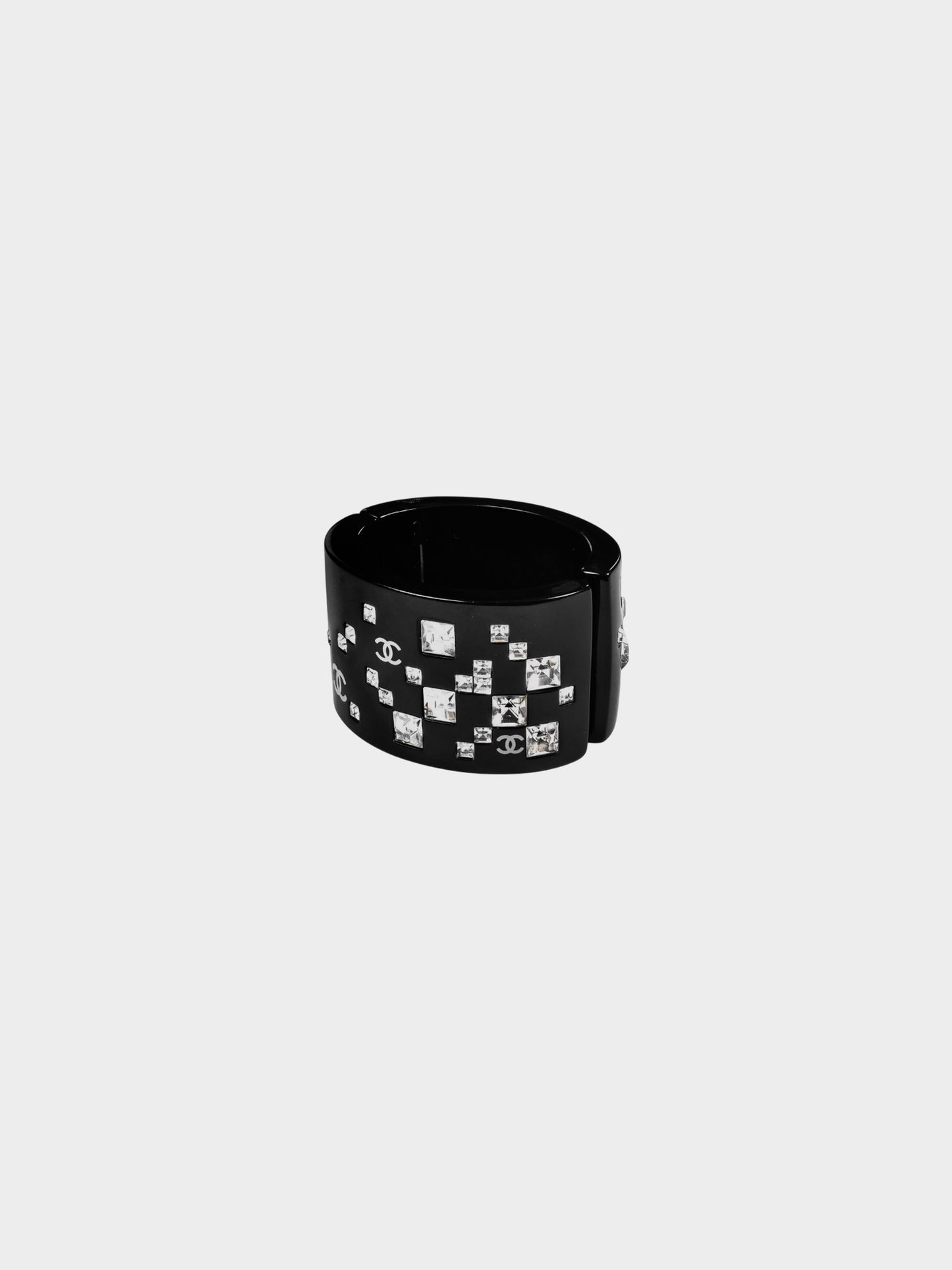 Chanel by Karl Lagerfeld Fall 2005 Black Resin Rhinestone-studded Cuff Bracelet