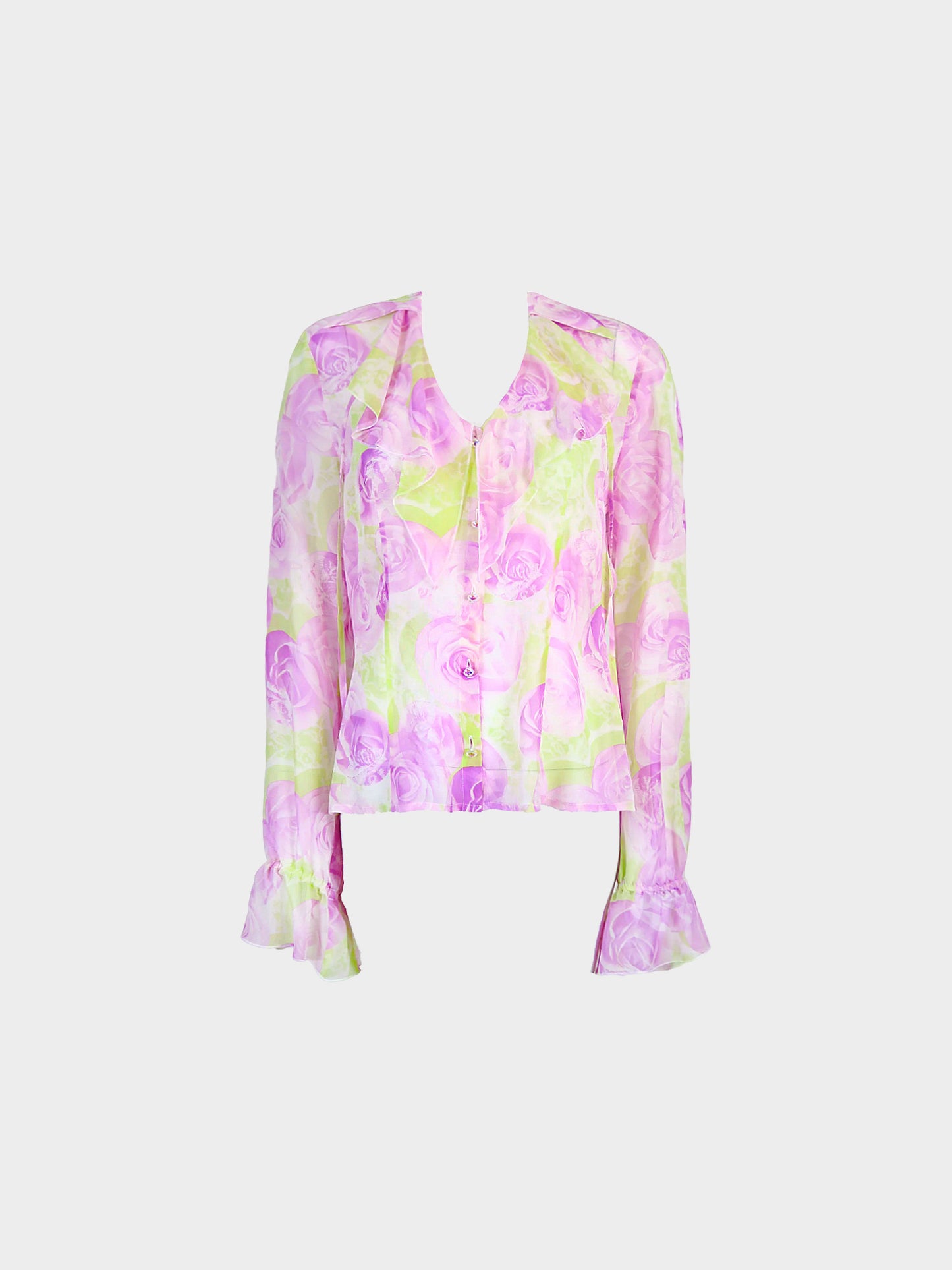 Escada Mid 2010s Floral Print Silk Blouse