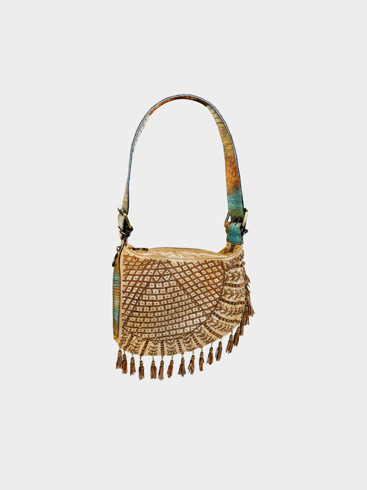 Fendi 2000s Rare Boho-style Fringe Tassel Oyster Bag