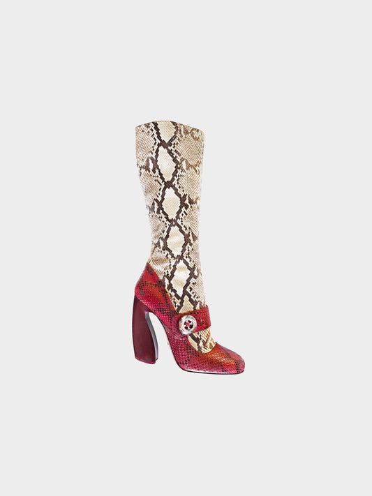 Prada FW 2011 Runway Red and Beige Python Leather Long Boots