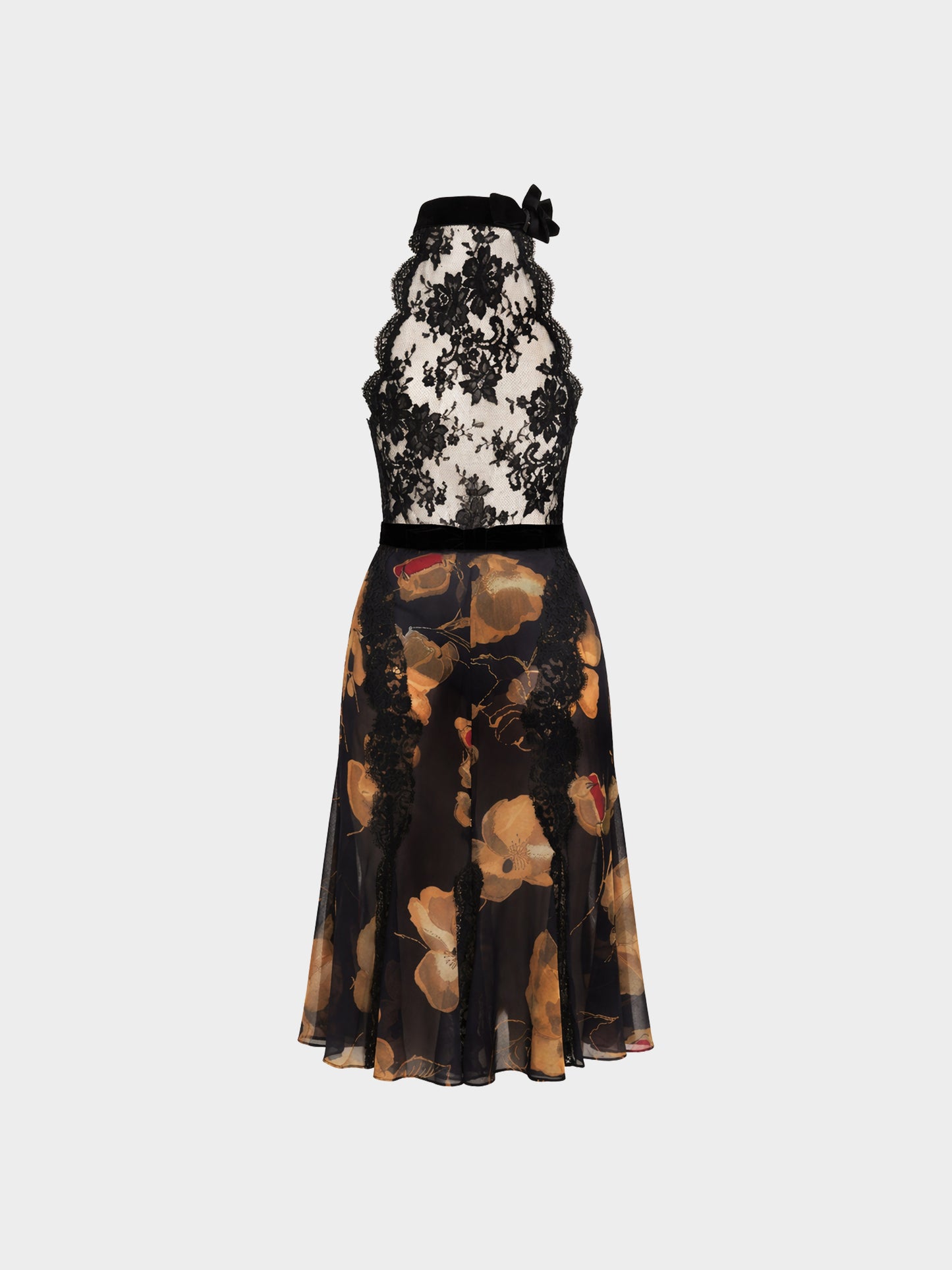 Dolce and Gabbana 2010s Black Sheer Floral Print with Lace Trim Dress