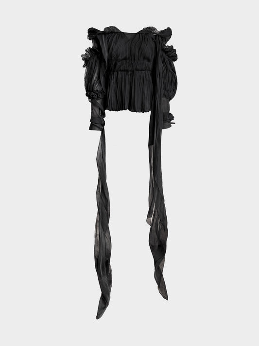Yves Saint Laurent Rive Gauche 2000s Black Silk Ruffled Top