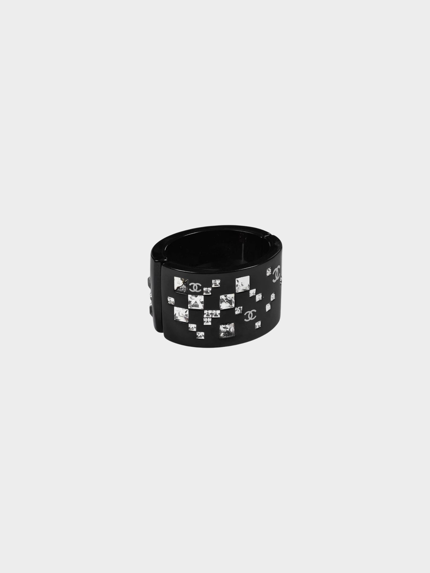 Chanel by Karl Lagerfeld Fall 2005 Black Resin Rhinestone-studded Cuff Bracelet