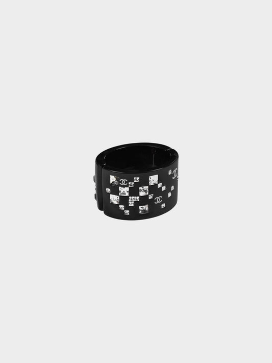 Chanel by Karl Lagerfeld Fall 2005 Black Resin Rhinestone-studded Cuff Bracelet