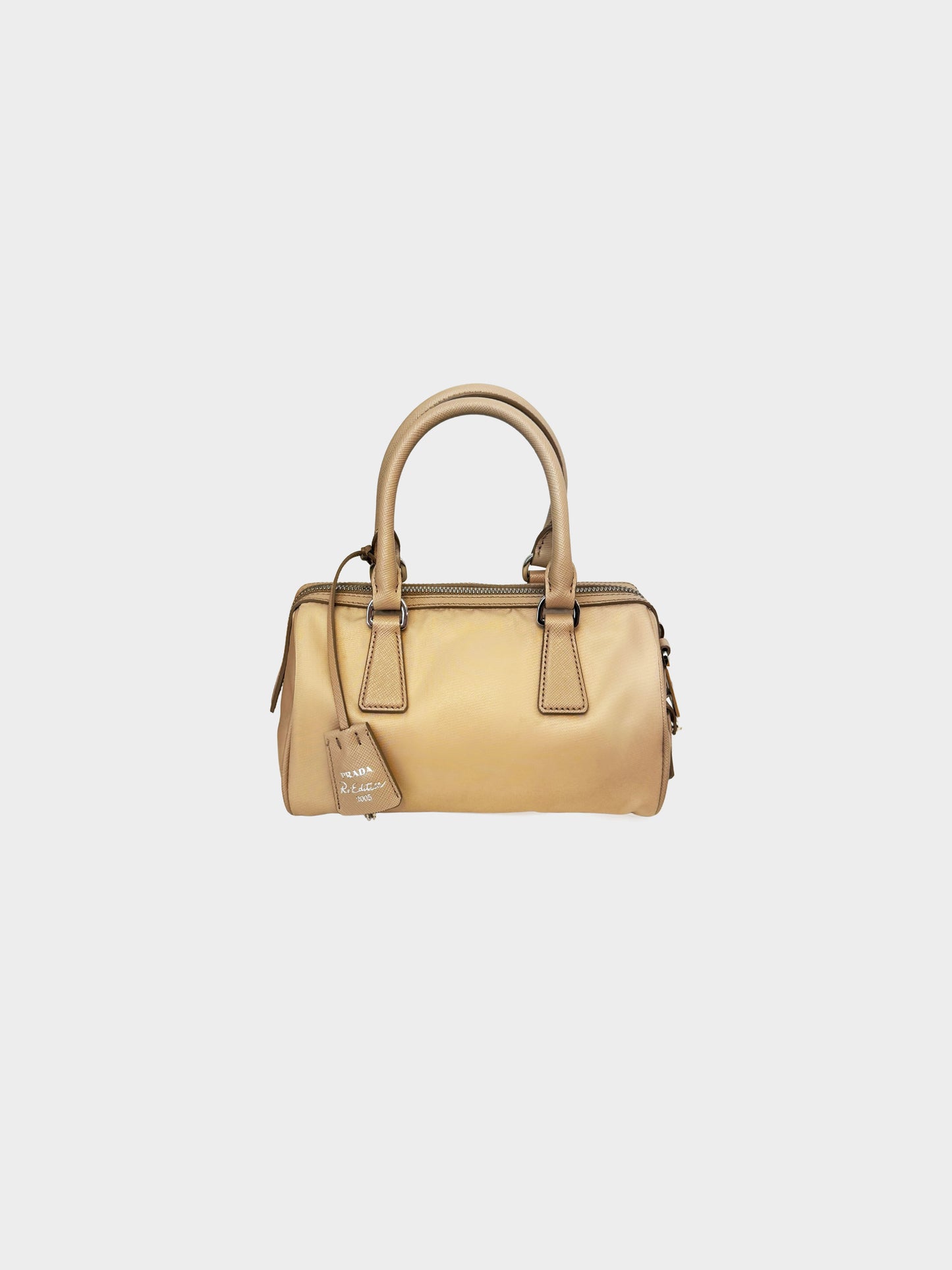 Prada 2020s Beige Nylon Re-Edition 2005 Bauletto Bag