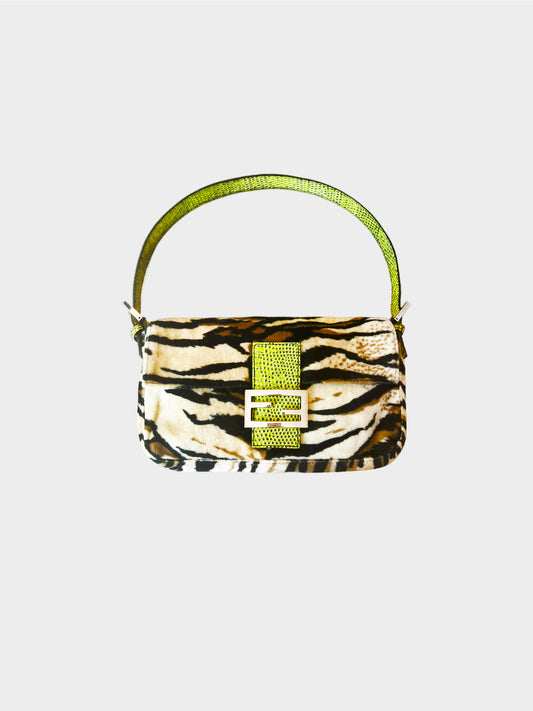 Fendi 2000s Zebra and Green Python Baguette