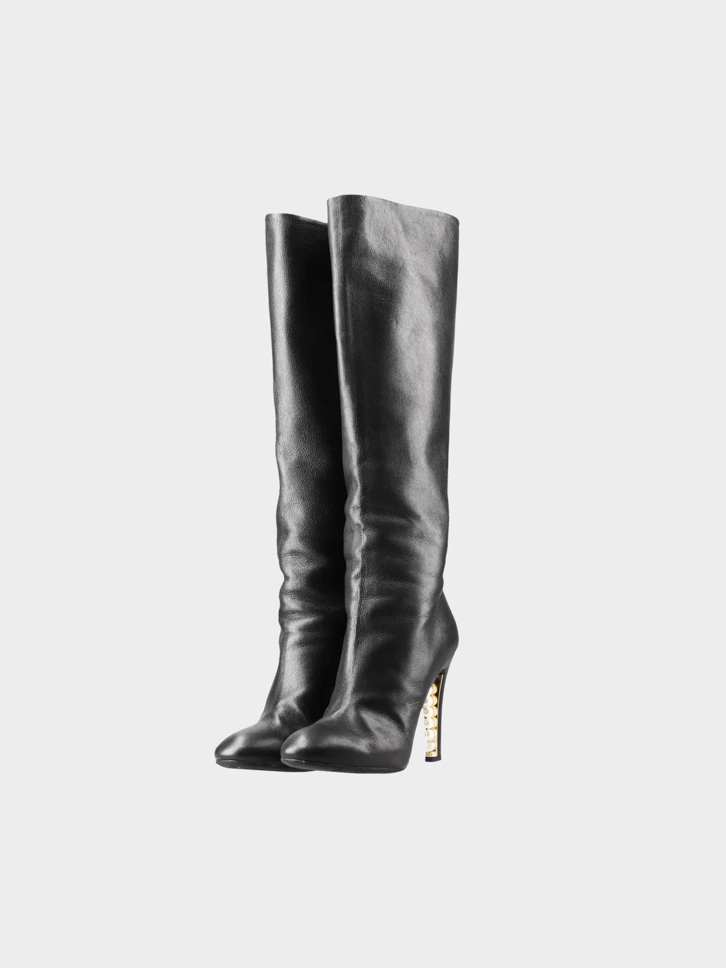 Chanel by Karl Lagerfeld FW 2013 Black Leather and Faux Pearl Long Boots