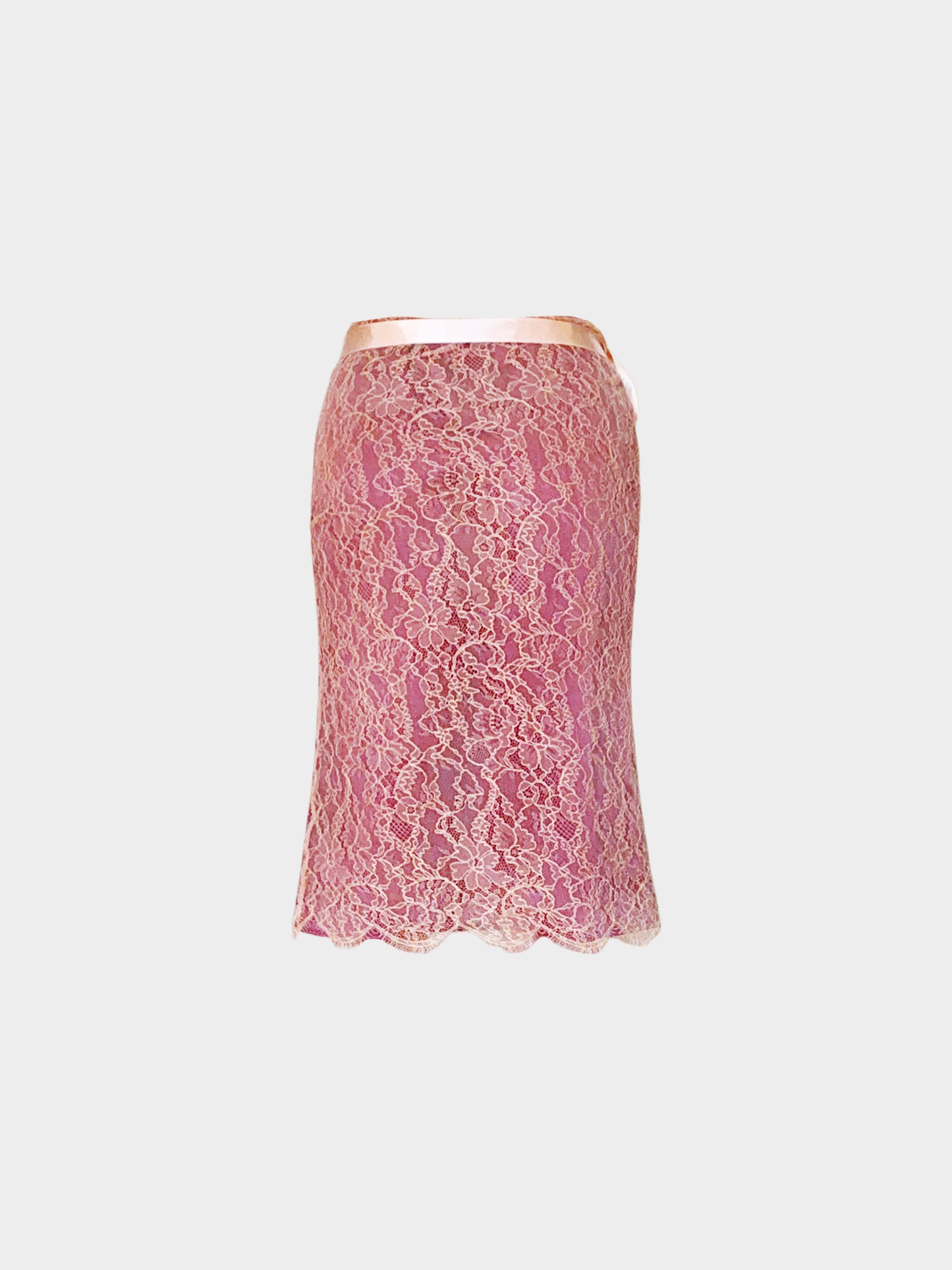 Valentino 1990s Burgundy and Pink Floral Lace Skirt