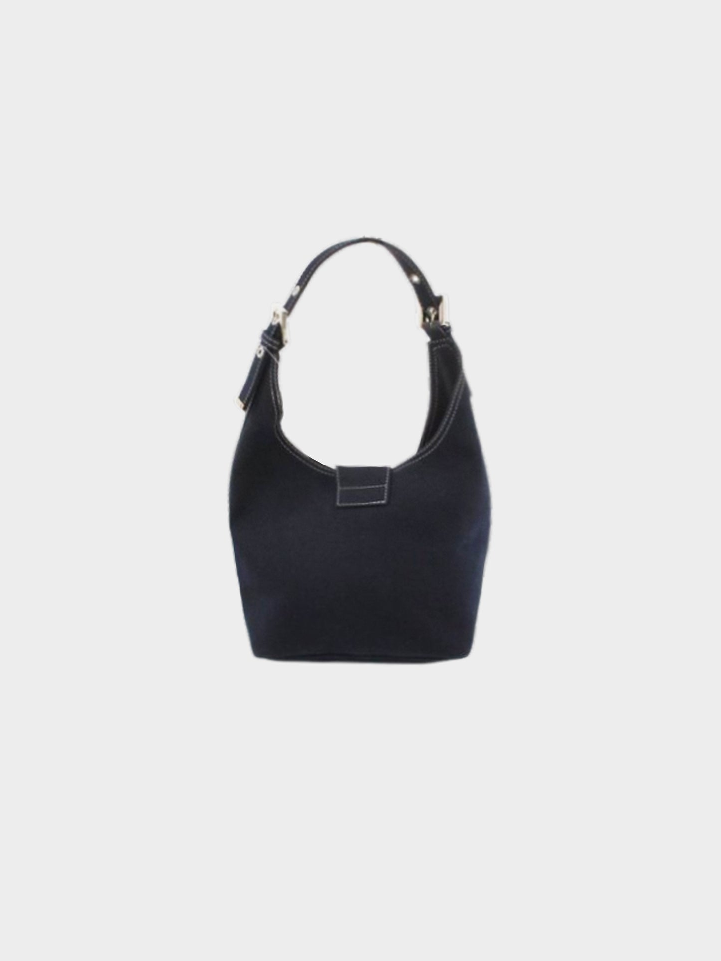 Fendi 2000s Navy Blue Canvas Marble Enamel FF Logo Mamma Bucket Bag