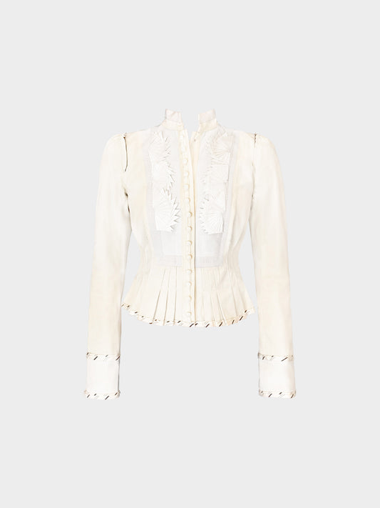Chloé FW 2005 Ivory Origami Fan Motif Embellished Pleated Button-down Victorian Blazer