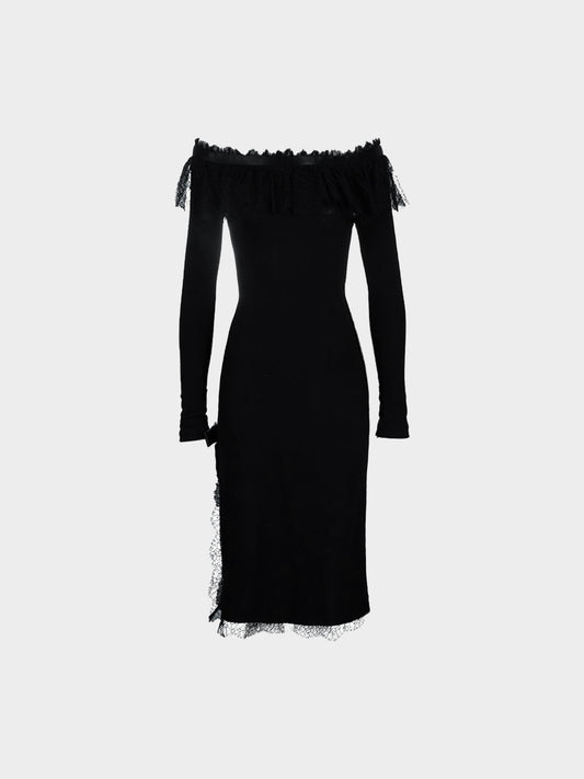 Dolce and Gabbana 2000s Black Lace Trim Long Sleeve Dress