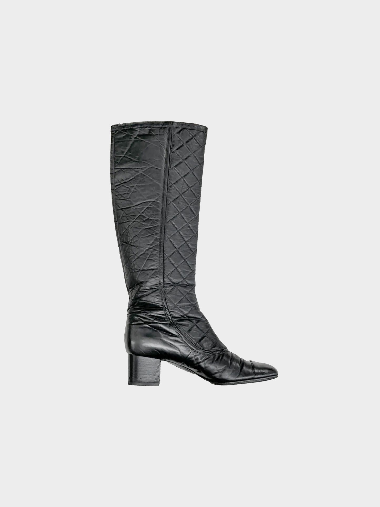 Chanel FW 2008 Black Quilted Calfskin Knee-high Boots with Ankle Pouch