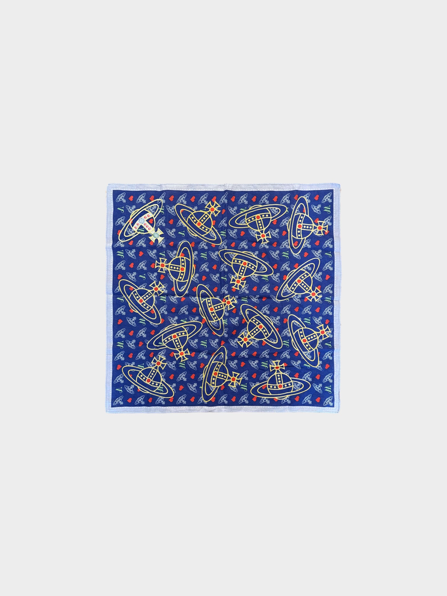 Vivienne Westwood 2000s Blue All-over Orb Pattern Print and Patch Handkerchief