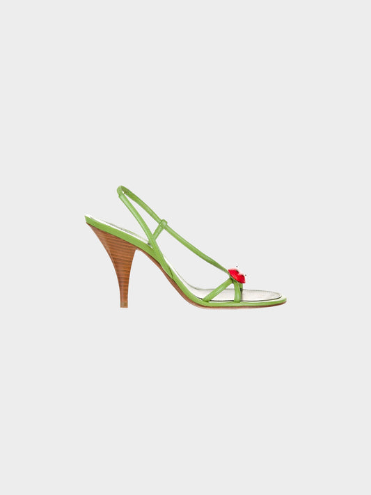 Chanel 2000s Green Slingback Strappy Ladybug Heel