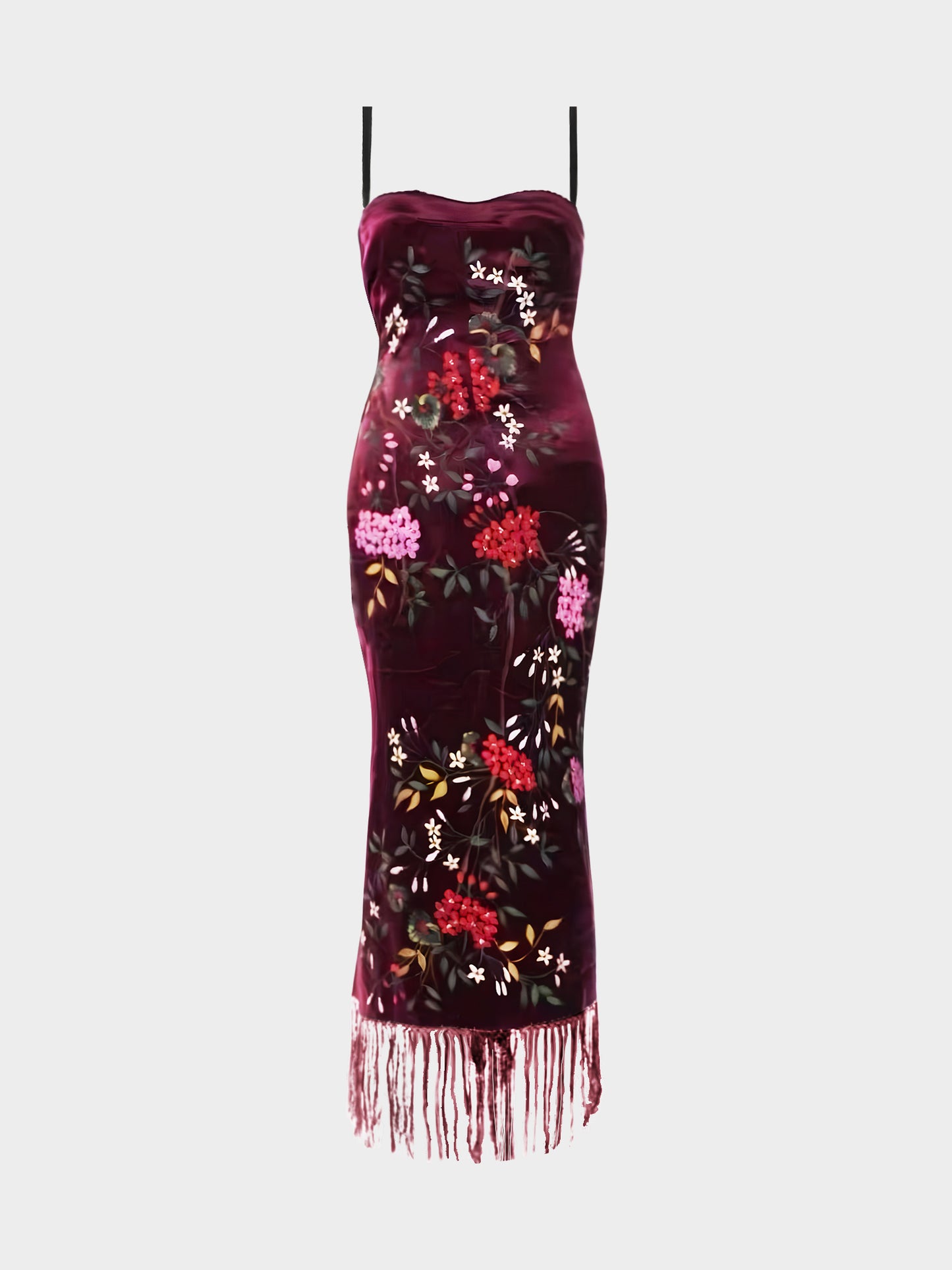 Dolce and Gabbana FW 1998 Runway Burgundy Floral Print Corset Long Dress