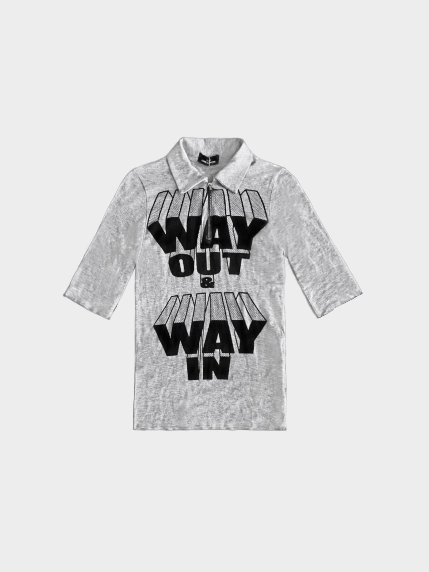 Comme des Garçons FW 2004 Grey Graphic Tricot Zip-up Shirt