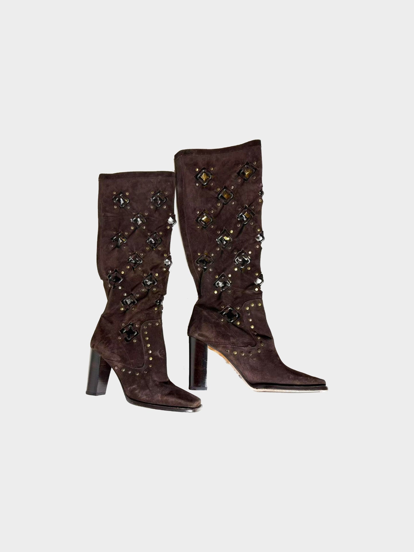 Dolce and Gabbana 2000s Brown Suede Studded Western Boots