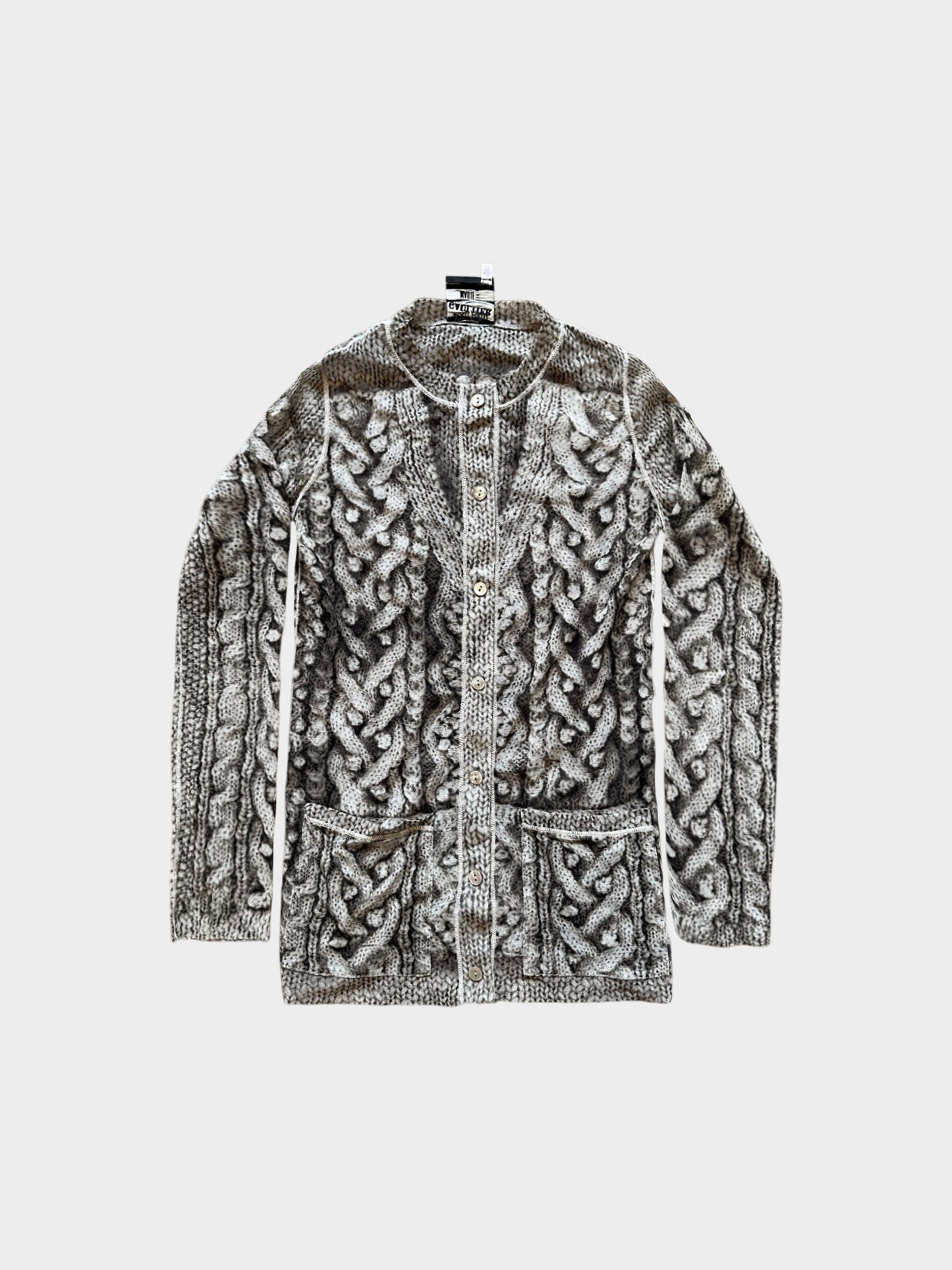 Jean Paul Gaultier 2000s Illusion Cable Knit Printed Mesh High Neck Top and Cardigan Set