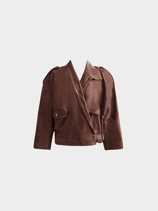 Valentino 2000s Brown Leather Wrap Jacket