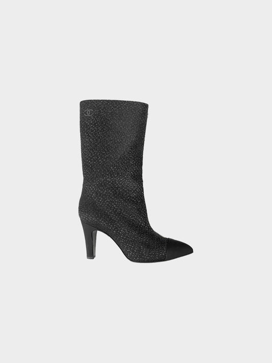 Chanel 2010s Black Fantasy Gabrielle Coco CC Signature Cap Toe Boots