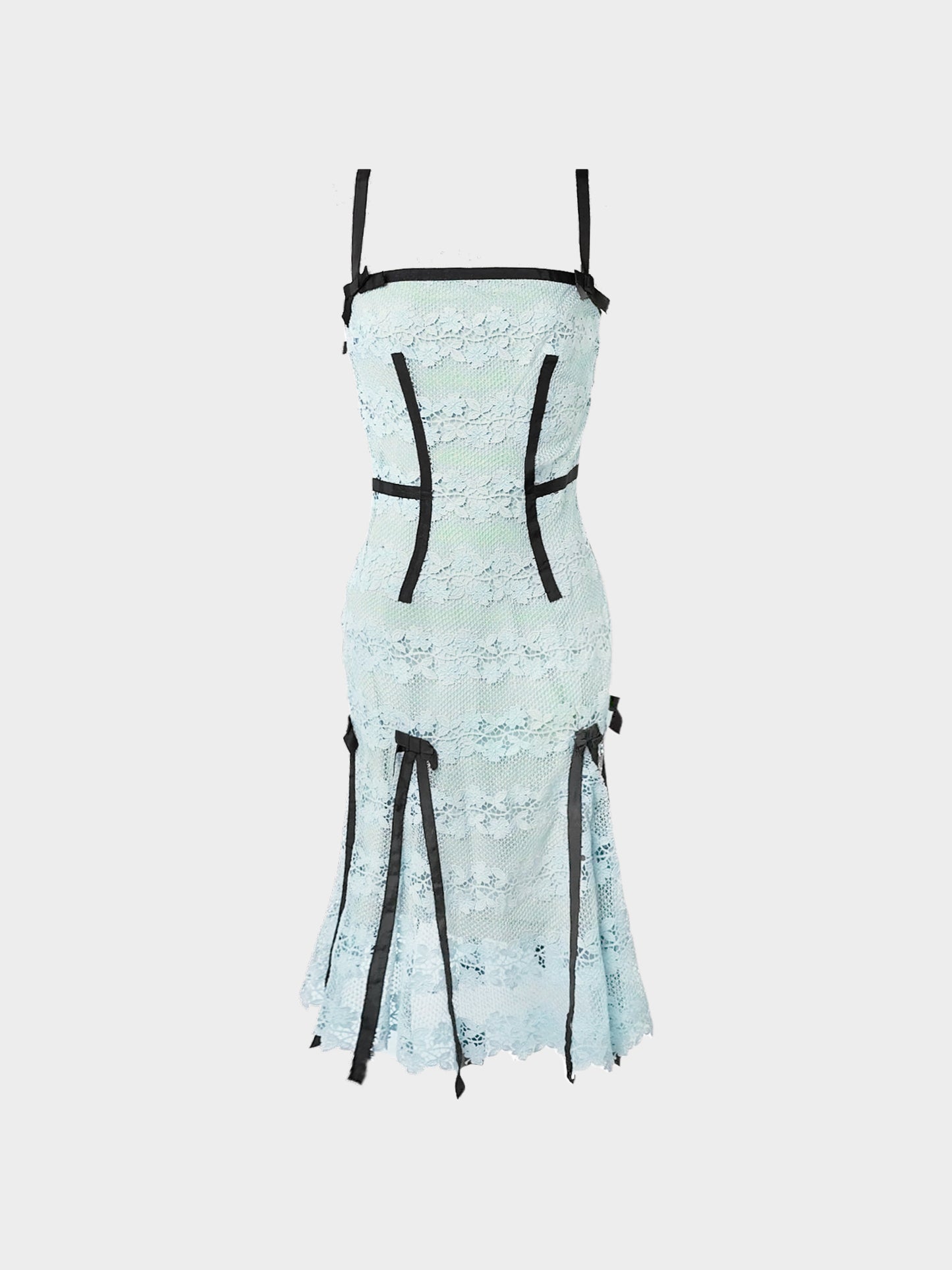 Louis Vuitton by Marc Jacobs SS 2003 Sky Blue and Black Cotton Lace Bow-Trimmed Dress