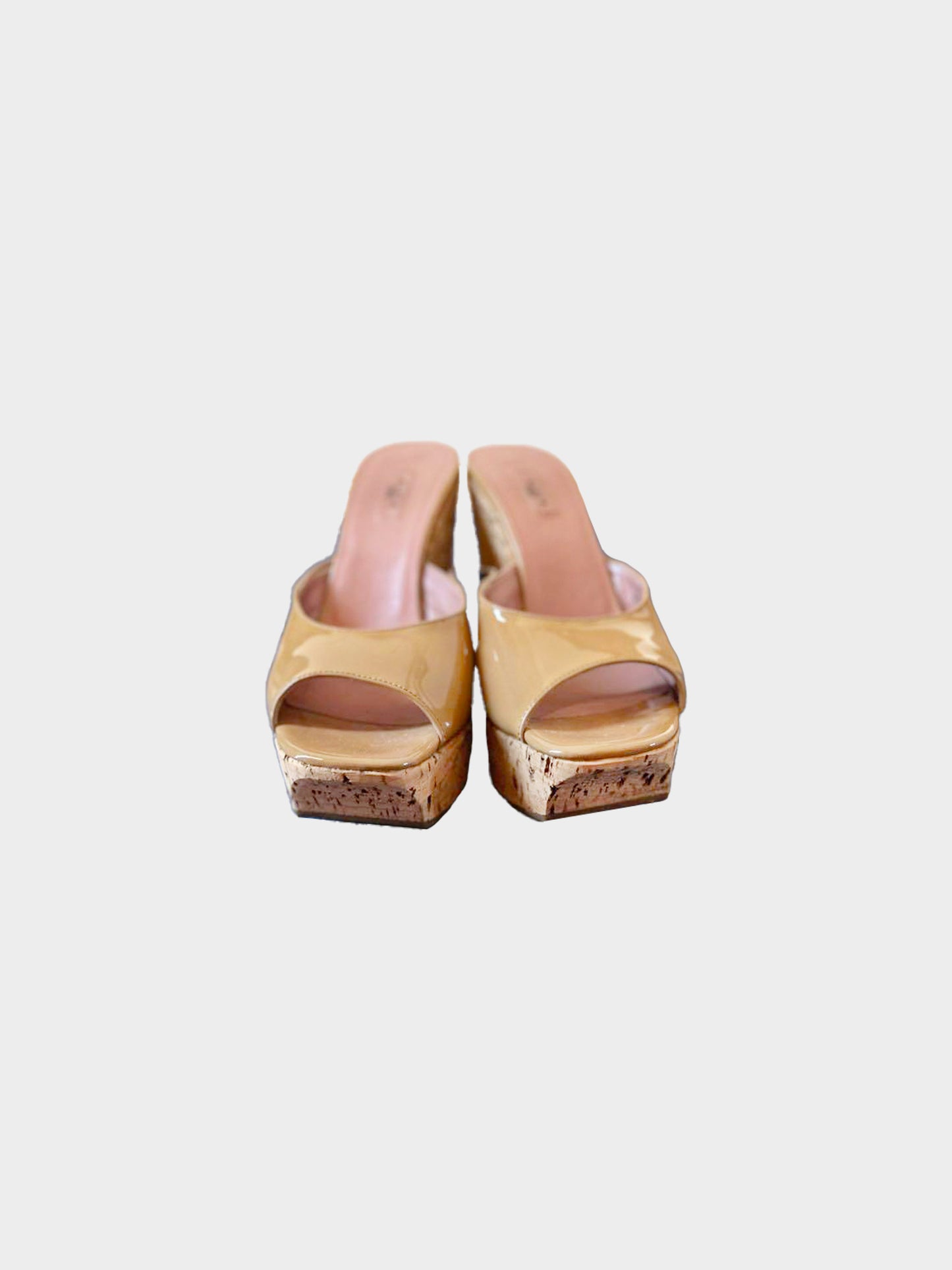 Azzedine Alaïa 2000s Beige Patent Leather Cork Wedge Sandals