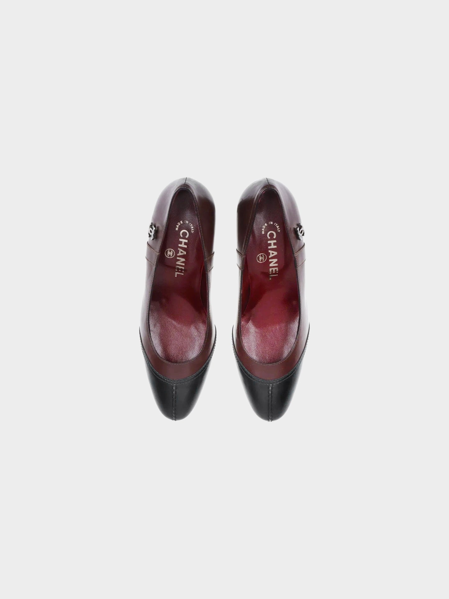 Chanel 2010s Bordeaux and a Black CC Leather Pumps
