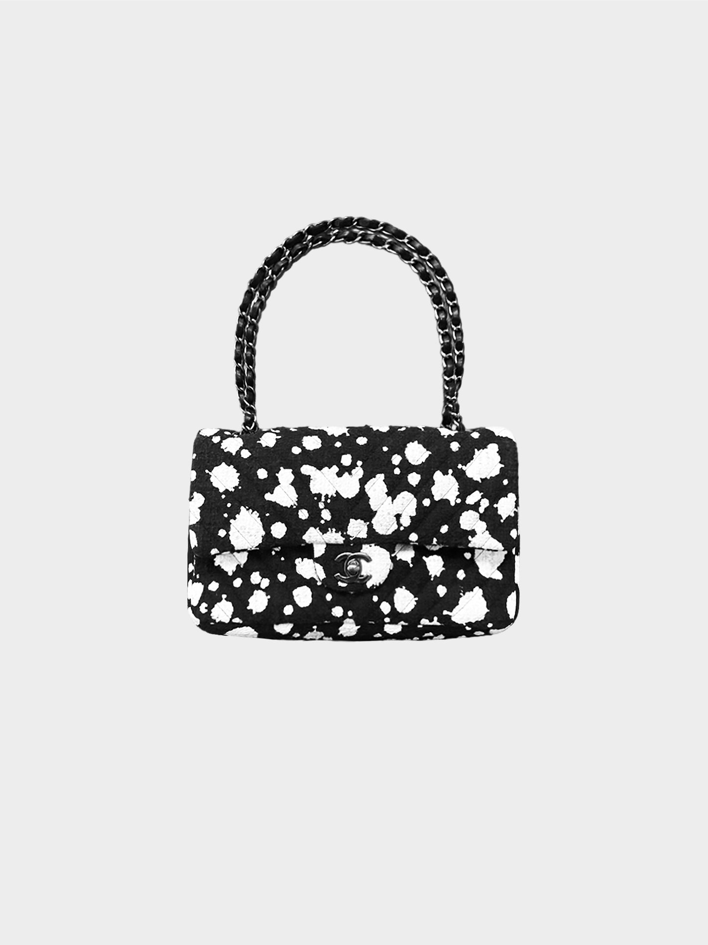 Chanel 2015 Black Tweed Paint Splatter Print Double Flap Bag