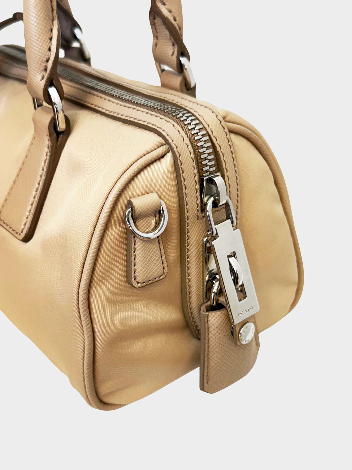 Prada 2020s Beige Nylon Re-Edition 2005 Bauletto Bag
