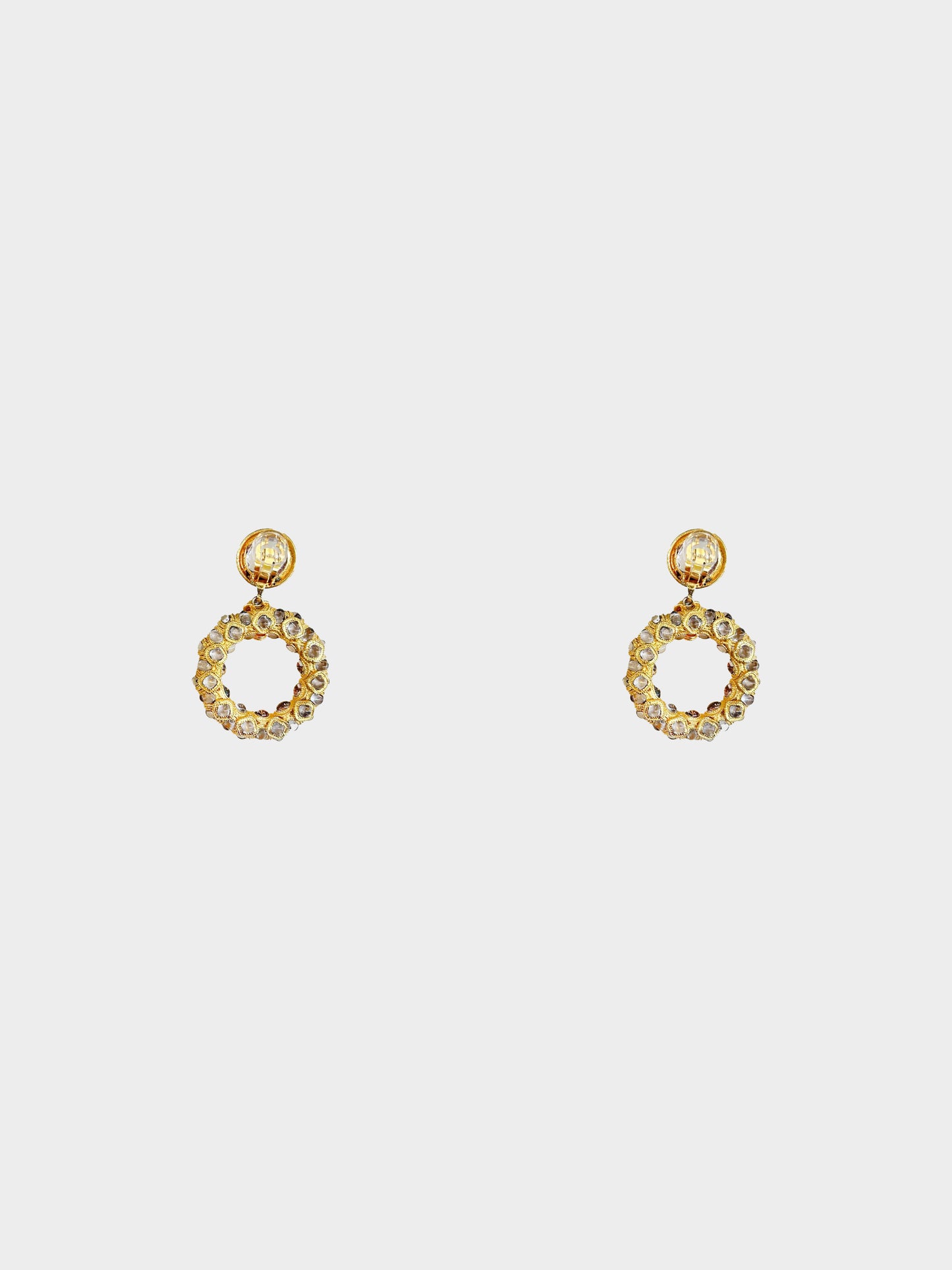 Chanel 1970s Gold and Gripoix Glass Clip-on Hoop Earrings