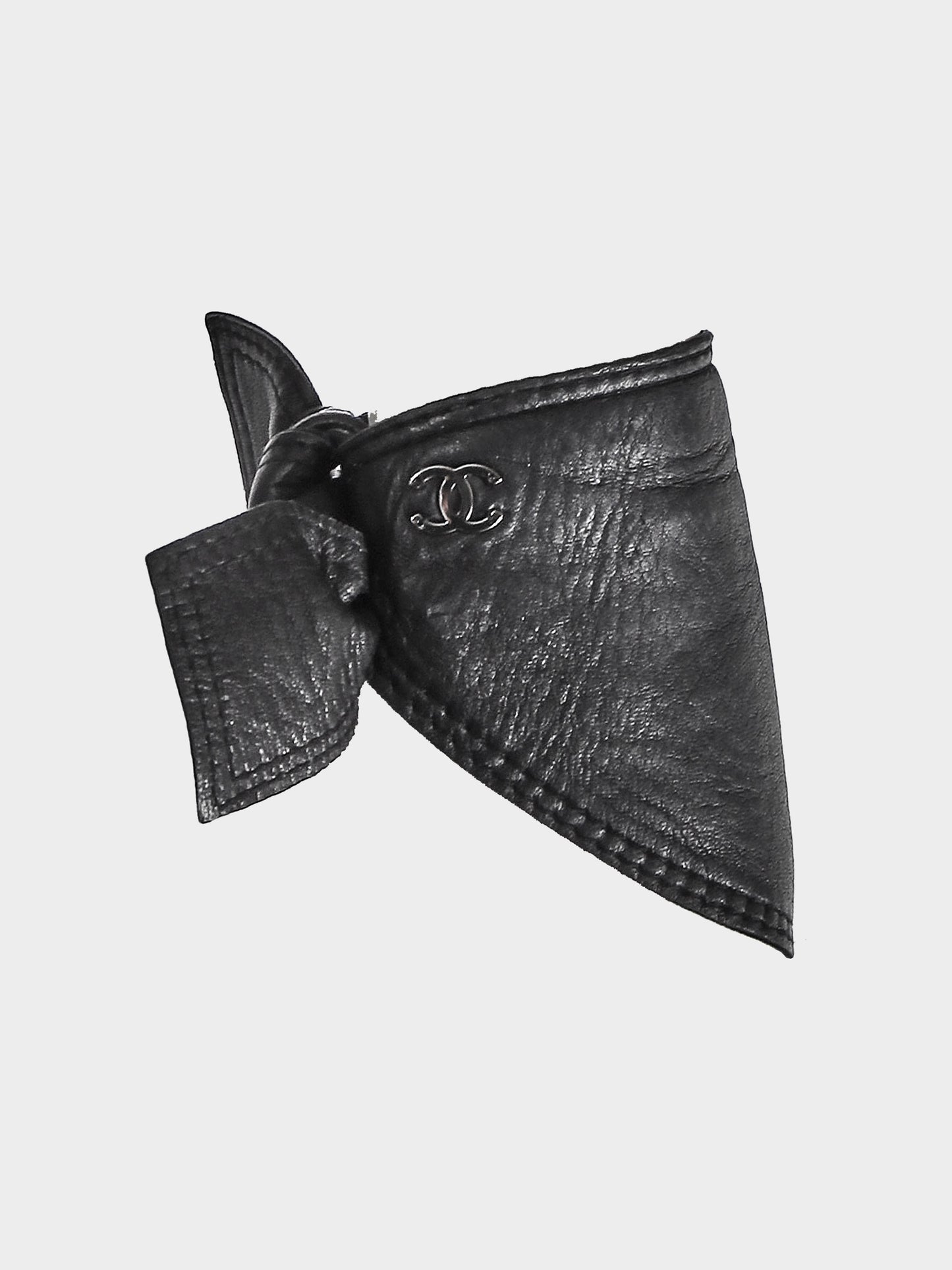 Chanel by Karl Lagerfeld 2000s Black Lambskin Leather Self-tie Fingerless Gloves