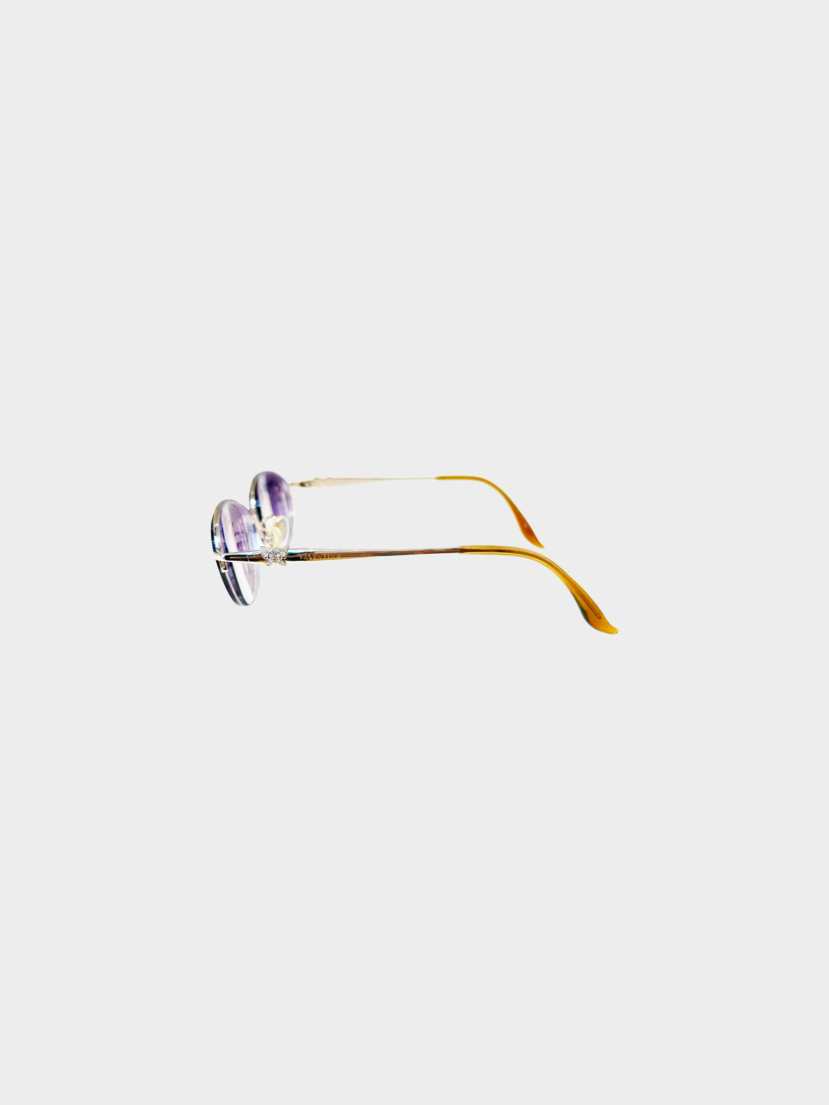 Valentino 2000s Purple Rimless Oval Glasses with Butterfly and Rhinestones