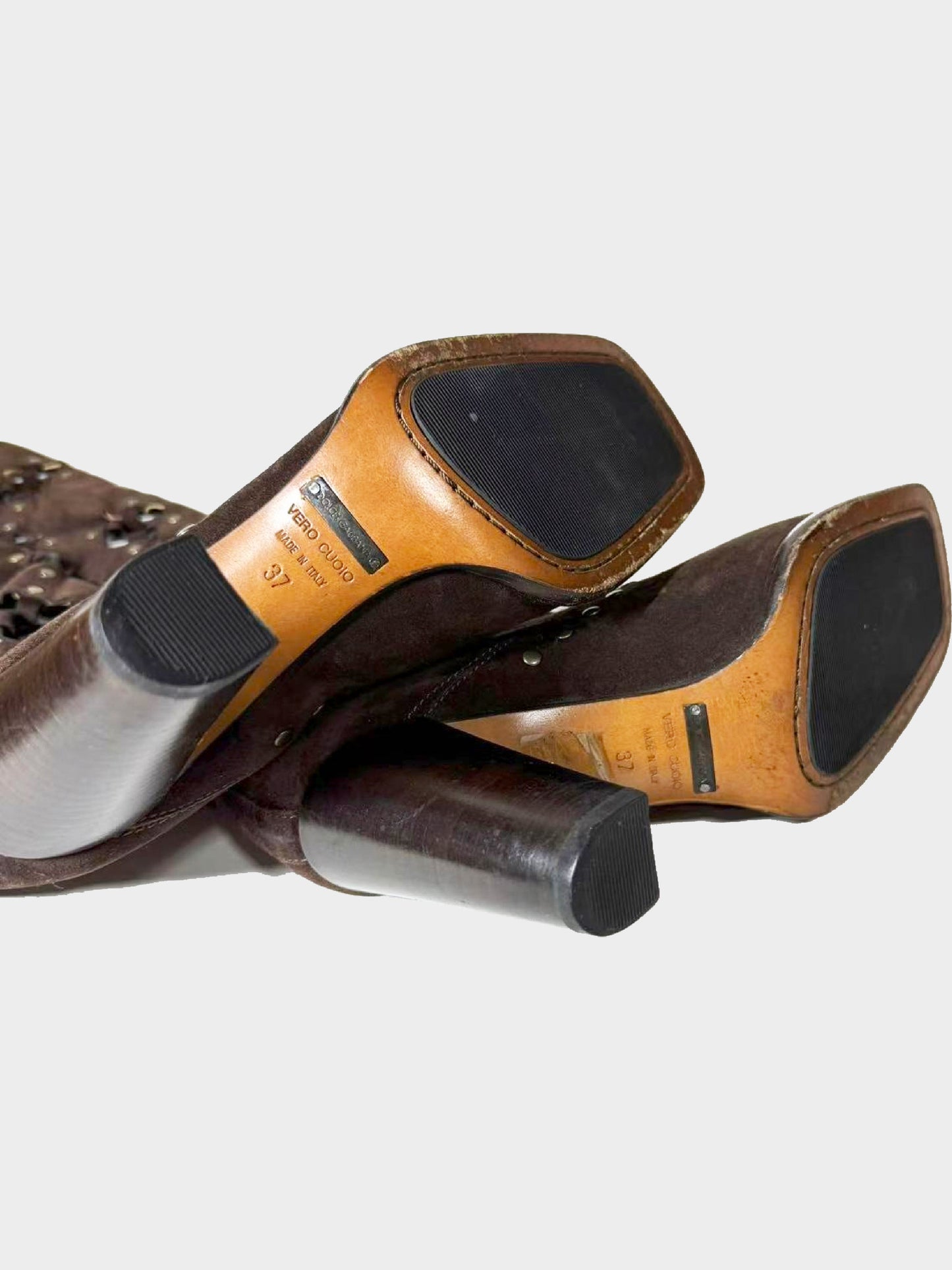 Dolce and Gabbana 2000s Brown Suede Studded Western Boots