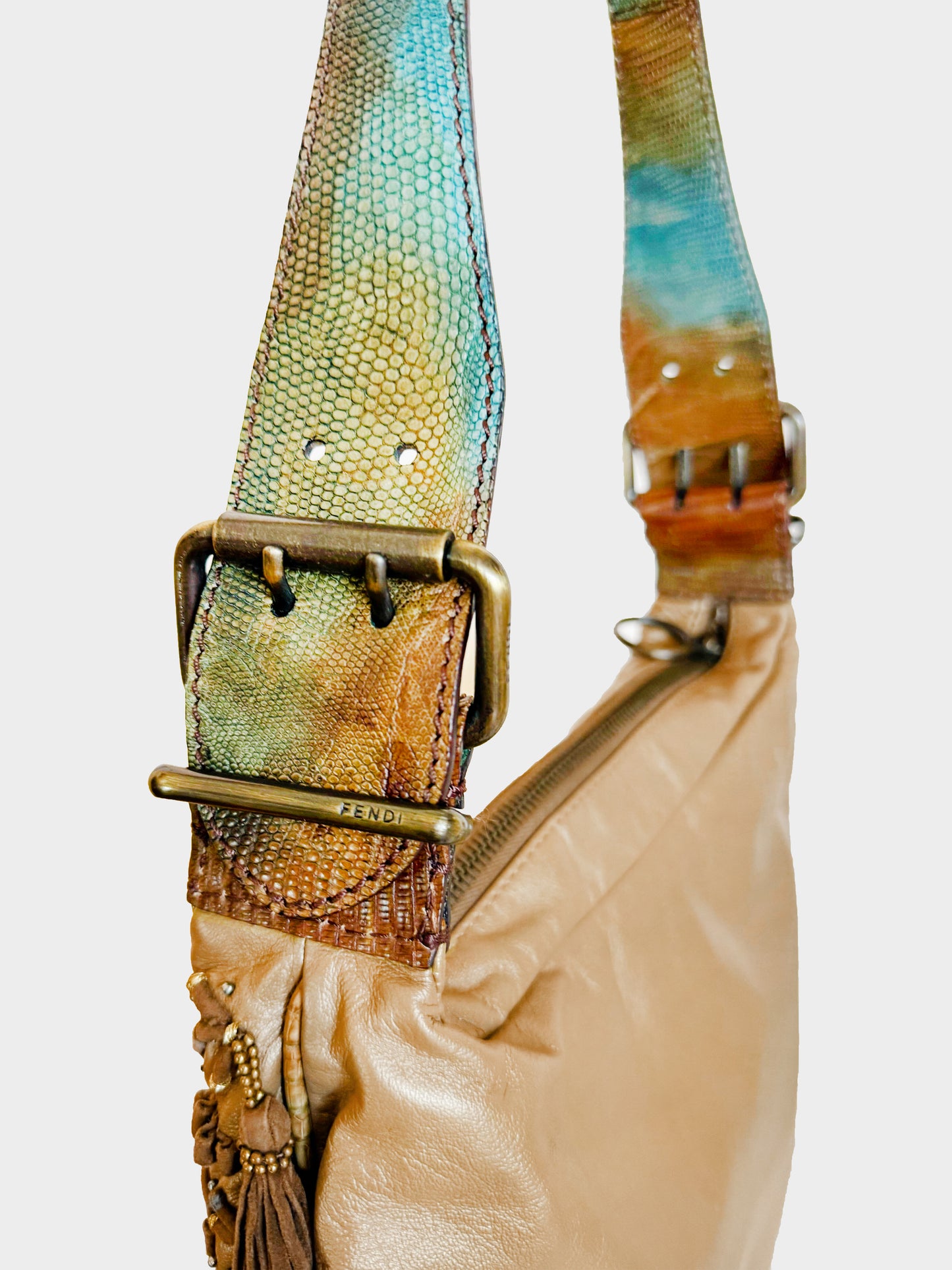 Fendi 2000s Rare Boho-style Fringe Tassel Oyster Bag