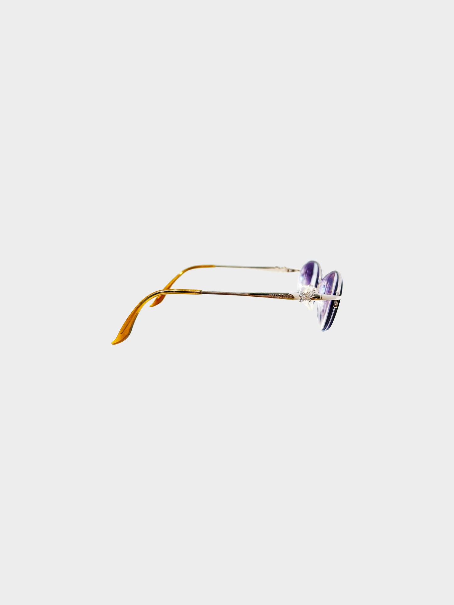 Valentino 2000s Purple Rimless Oval Glasses with Butterfly and Rhinestones