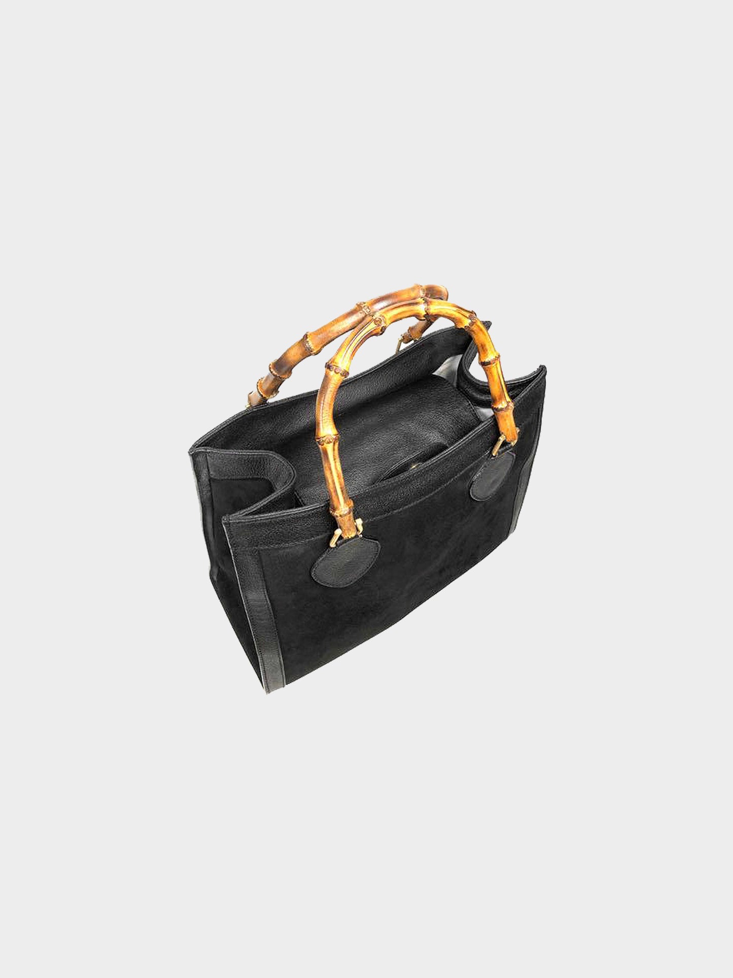 Gucci 2010s Black Leather and Suede Diana Bamboo Tote Bag