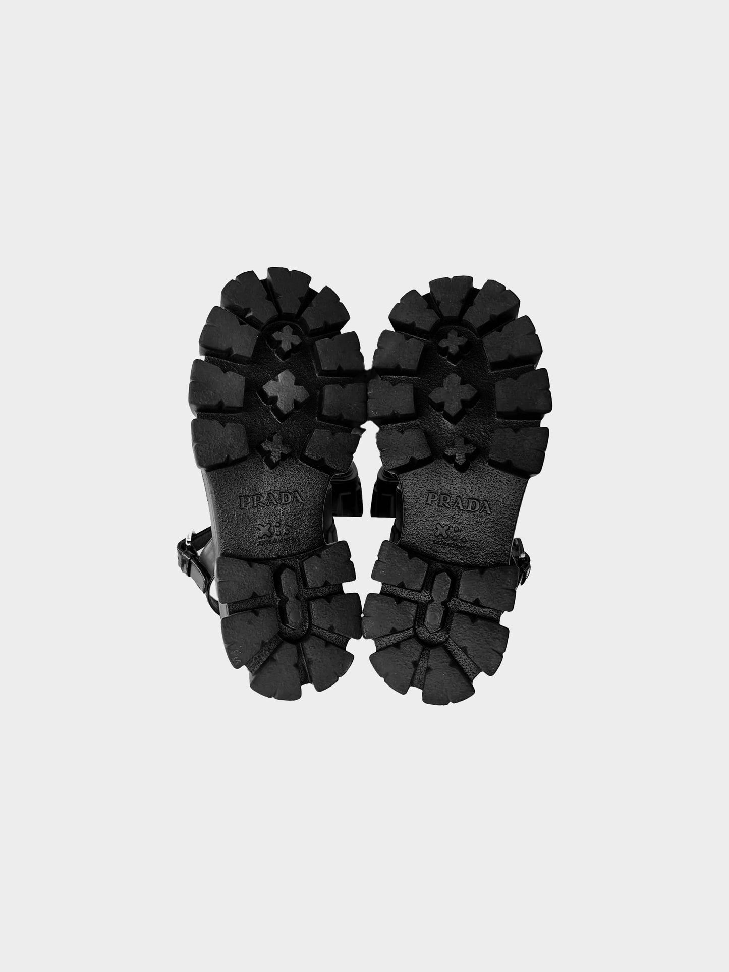 Prada 2020 Black Brushed Leather Monolith Buckle Platform Sandals