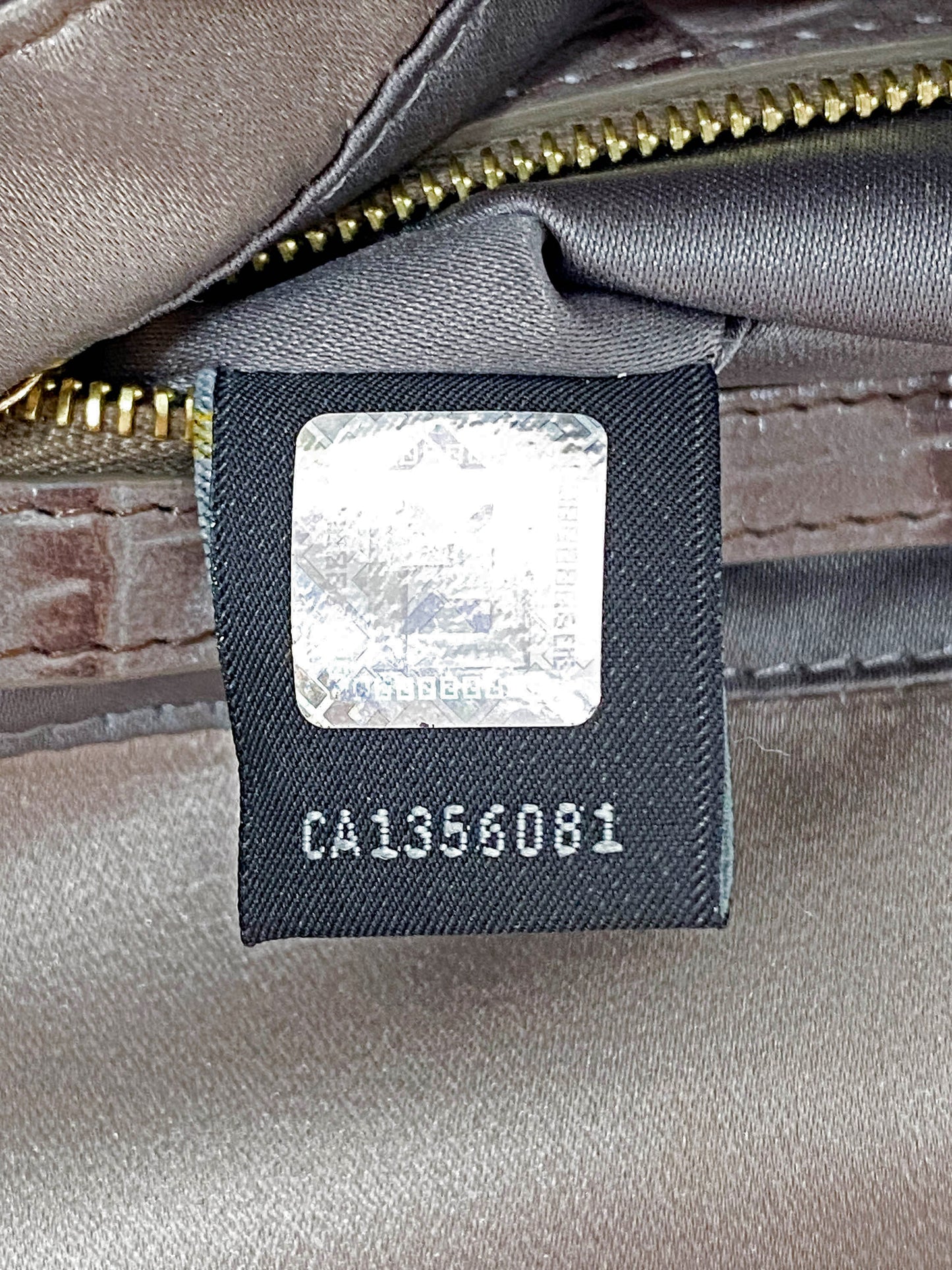 Fendi 2000s Smoke Beige Satin and Croc Leather Baguette with Rhinestones