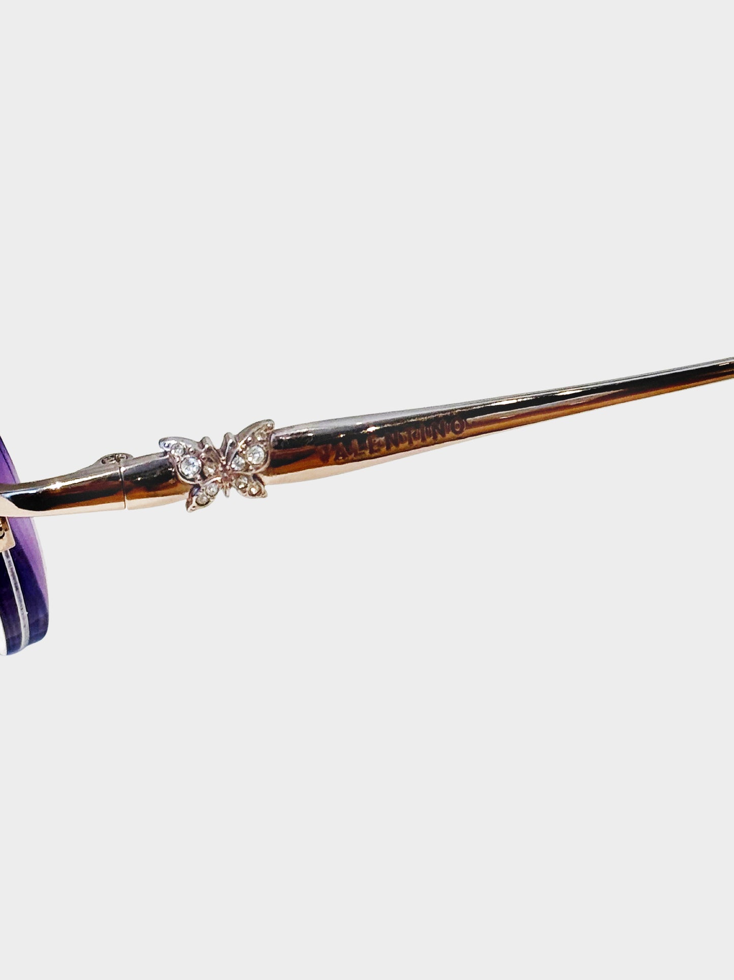 Valentino 2000s Purple Rimless Oval Glasses with Butterfly and Rhinestones