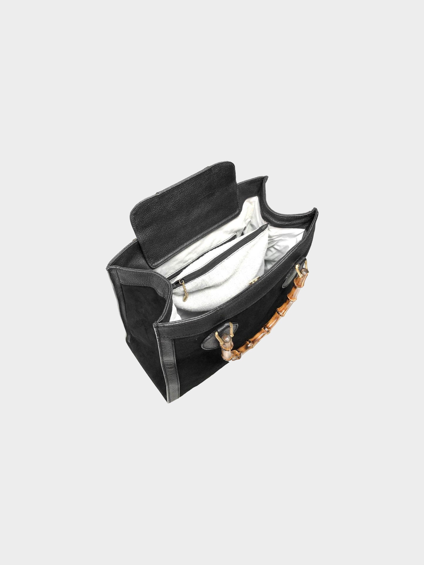 Gucci 2010s Black Leather and Suede Diana Bamboo Tote Bag