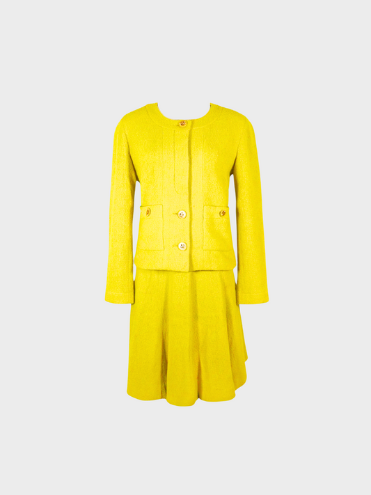 Chanel 1990s Yellow Wool Jacket and Flared Skirt Set