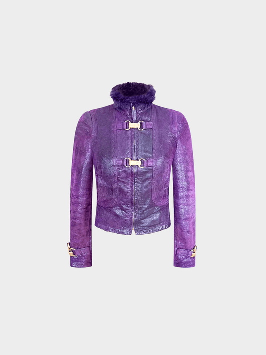 Gucci FW 2006 by Frida Giannini Purple Leather and Fur Jacket