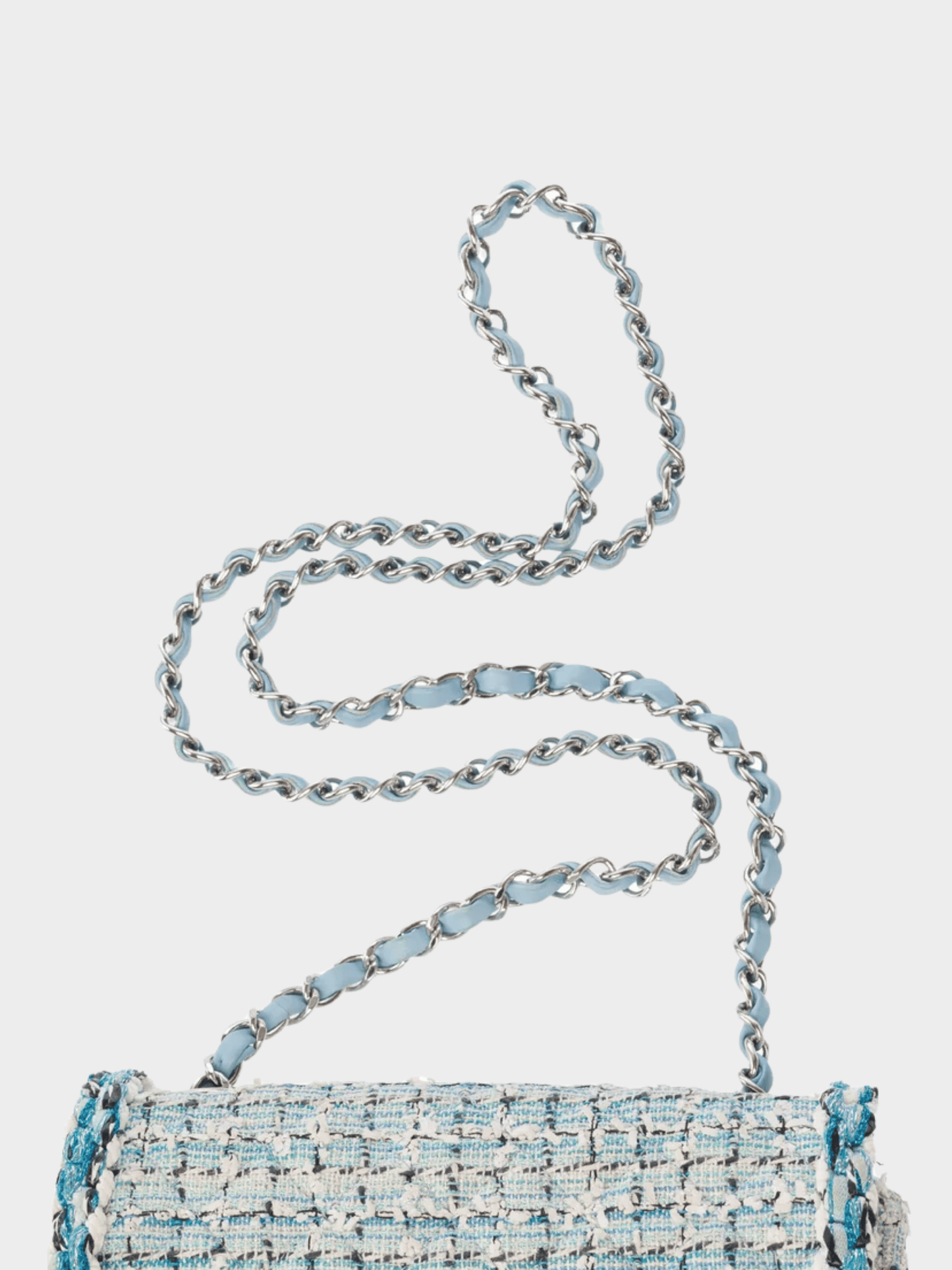 Chanel 2019 Baby Blue Tweed Mini Timeless Classic Flap Bag