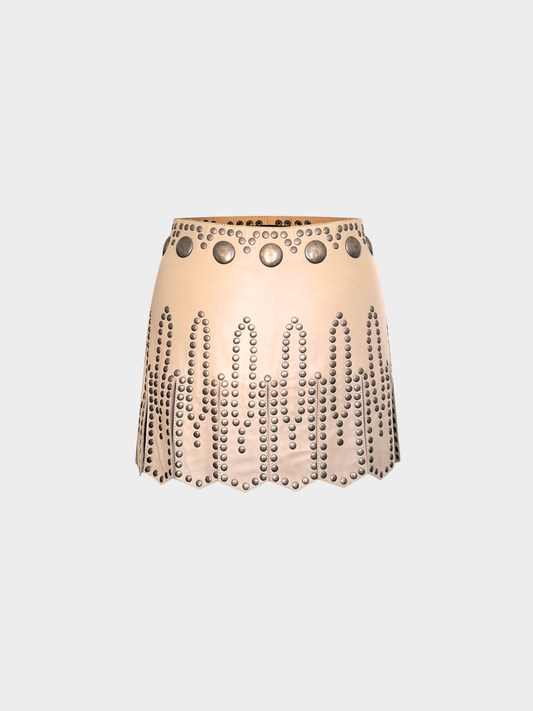 Dolce and Gabbana SS 2003 Beige Studded Leather Mini Skirt